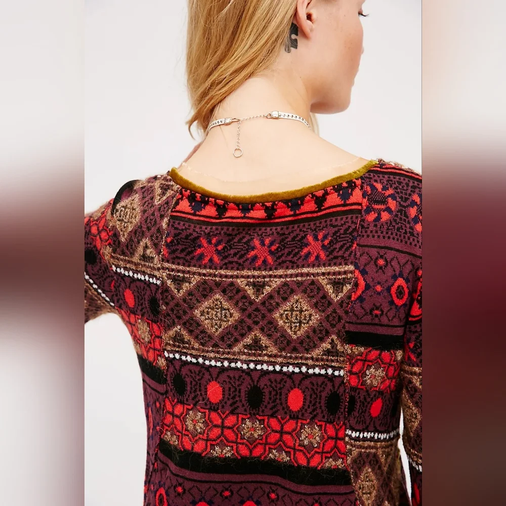 Free People World Traveler Alpaca Blend Embroidered Boho Pullover Sweater Knit M